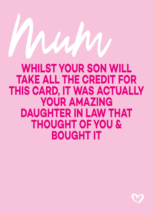 Mum Amazing Daughter In Law Card