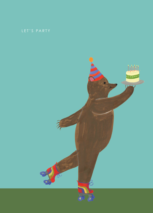 Party Bear On Skates Birthday Card
