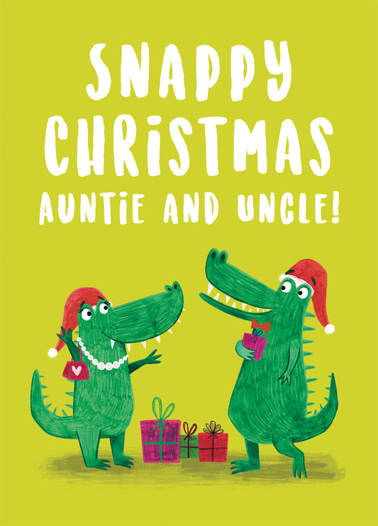 Cute Crocodile Auntie And Uncle Christmas Card