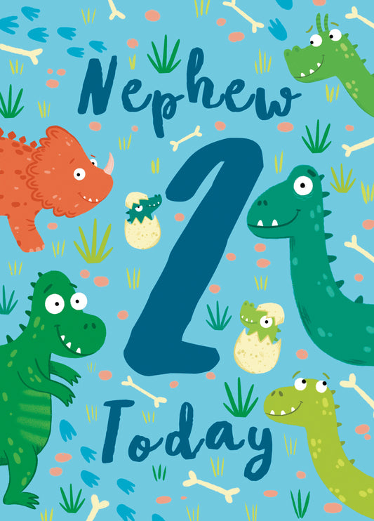 Nephew 2 Today Dinosaur 2nd Birthday Card