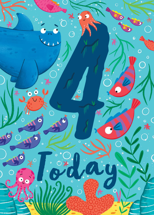4th Birthday Underwater Fish Card
