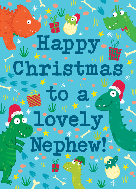 Cute Dinosaurs Christmas Card For Nephew