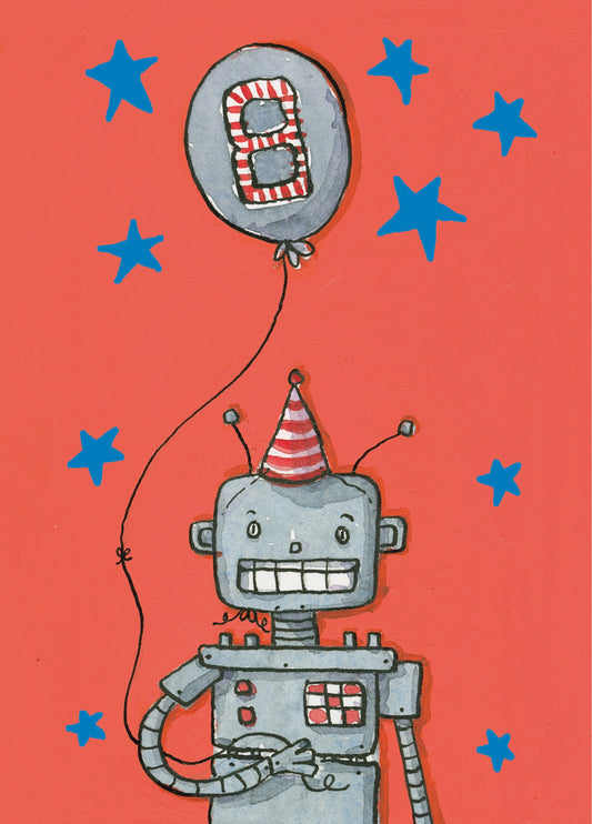 Happy 8th Birthday Robot Card