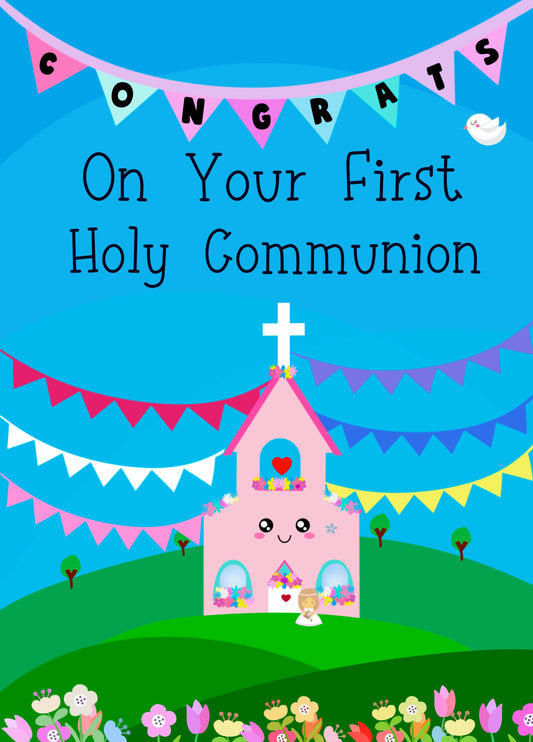 Cute First Holy Communion Card - Celebrate Her Special Day!