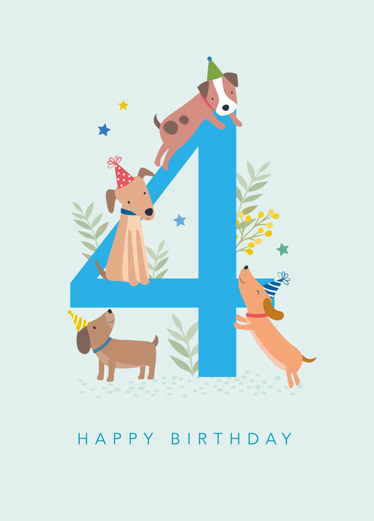 Age 4 Dogs Birthday Card