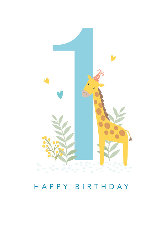 Age 1 Giraffe Birthday Card