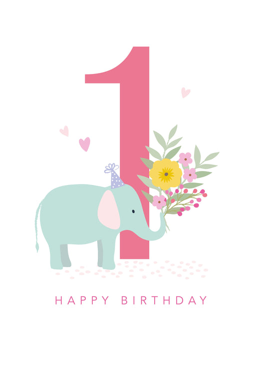 Age 1 Elephant Birthday Card