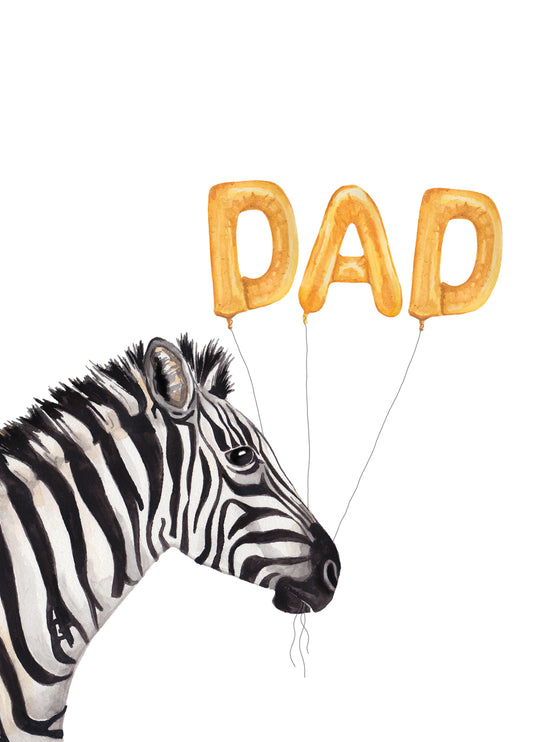 Zebra With A Dad Balloon Card