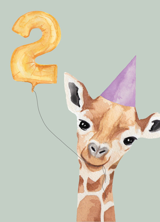 Giraffe 2nd Birthday Card