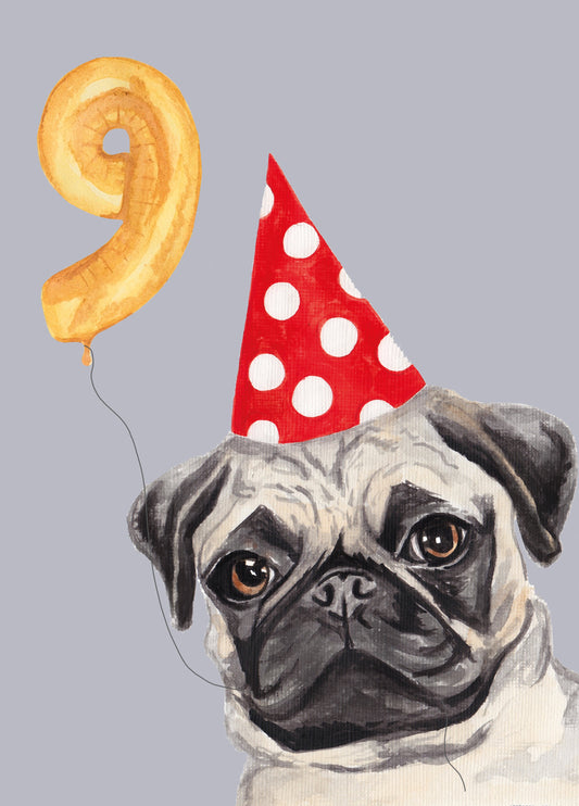 Pug 9th Birthday Card