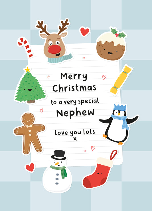 Cute Sticker Style Christmas Card – Nephew