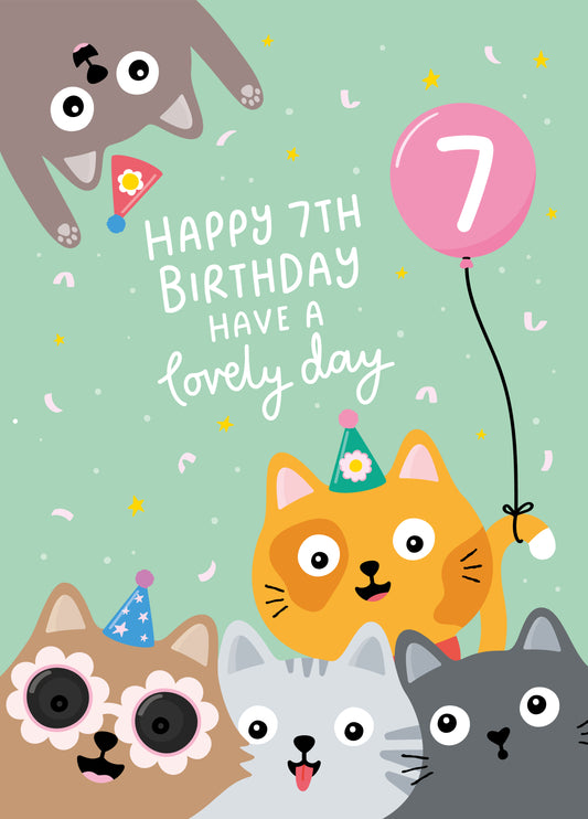 Cute Cats 7th Birthday Card