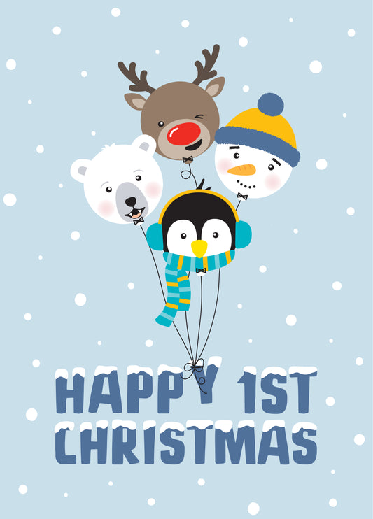 Balloonimals 1st Christmas Card Blue Card