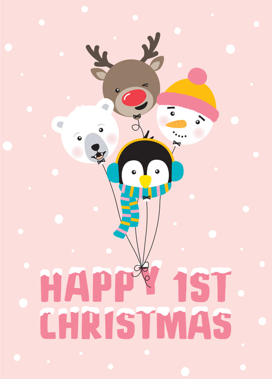 Balloonimals 1st Christmas Card Pink Card