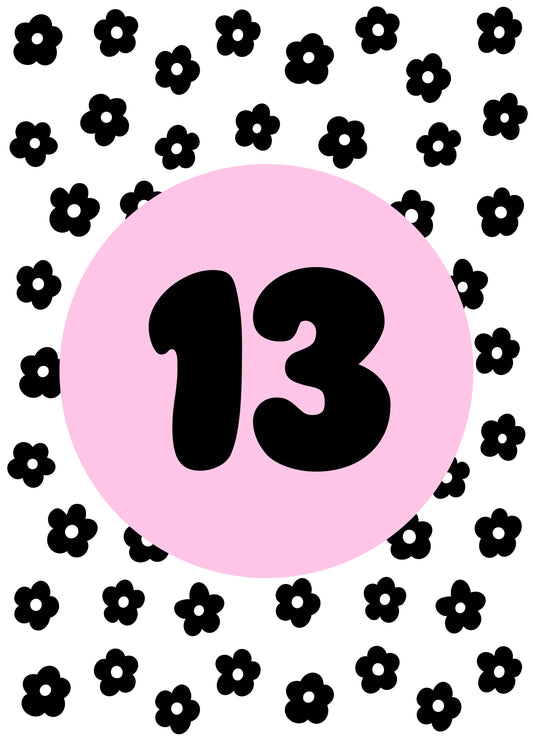 13th Birthday Groovy Flowers Card