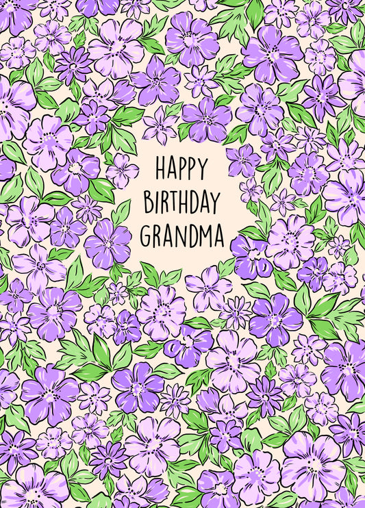 Gorgeous Floral Print Birthday Card For Grandma
