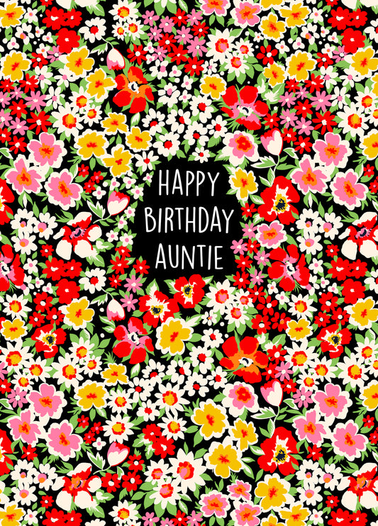 Cute Floral Birthday Card For Auntie