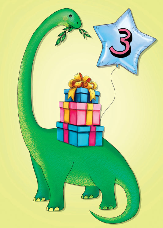 Adorable Dinosaur Themed 3rd Birthday Card