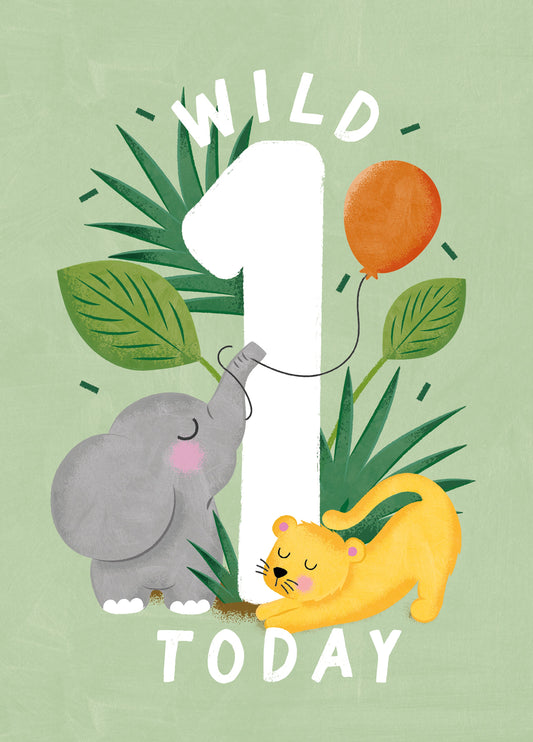'Wild One Today' - Safari Animals 1st Birthday Card