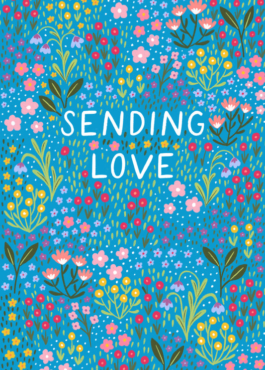 Ditsy Blue Floral Sending Love Card