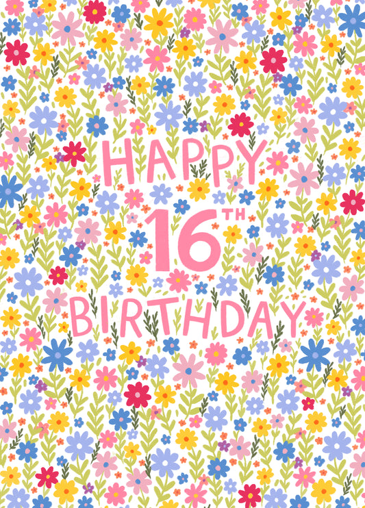 Pretty Birthday Card - 16th - Floral