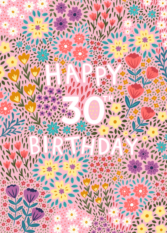 Pretty Birthday Card - 30th - Floral