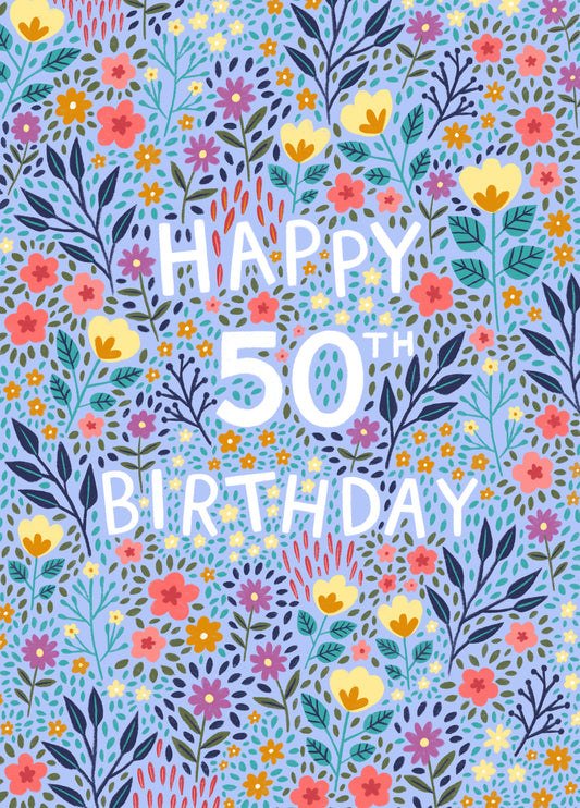Pretty Birthday Card - 50th - Floral