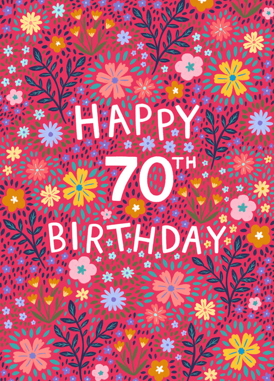 Pretty Birthday Card - 70th - Floral