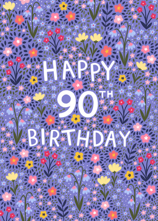 Pretty Birthday Card - 90th - Floral