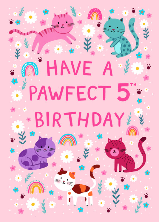 Cute Birthday Card - 5th - Pawfect Cats