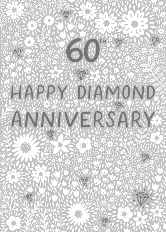 Pretty Anniversary Card - 60th - Diamond - Floral