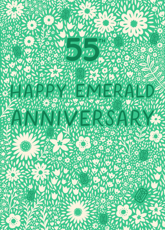 Pretty Anniversary Card - 55th - Emerald - Floral