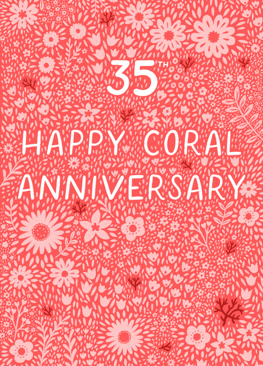 Pretty Anniversary Card - 35th - Coral - Floral