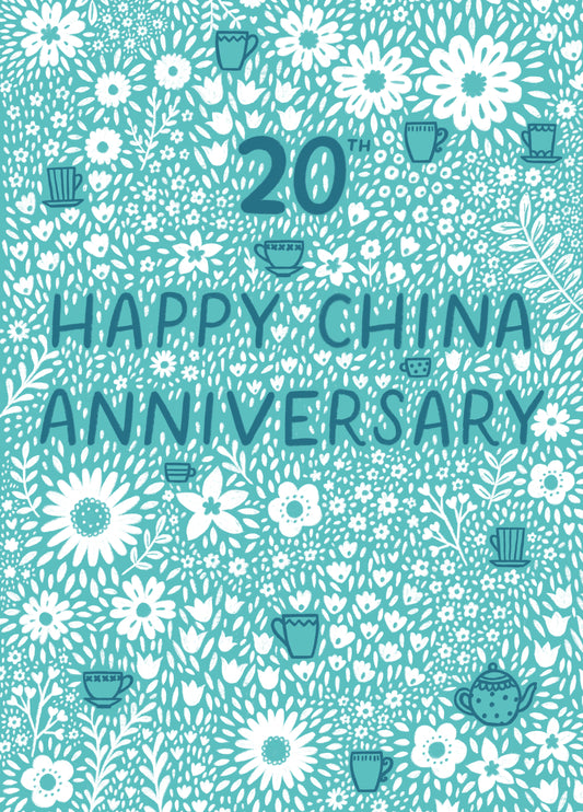 Pretty Anniversary Card - 20th - China Anniversary Floral