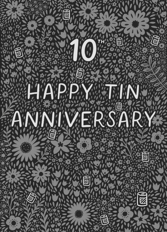 Pretty Anniversary Card - 10th - Tin