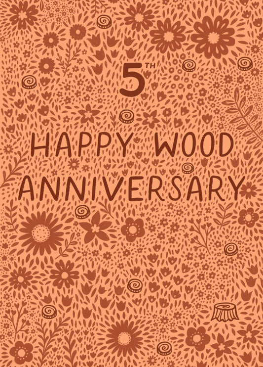 Pretty Anniversary Card - 5th - Wood