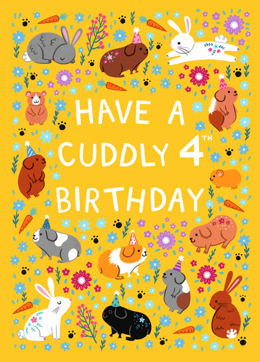 Cute Birthday Card - 4th Birthday - Cuddly Pets
