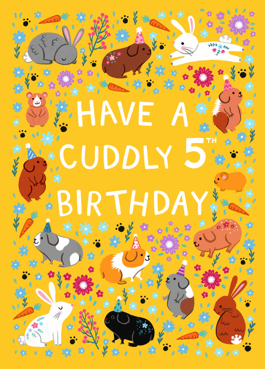Cute Birthday Card - 5th Birthday - Cuddly Pets