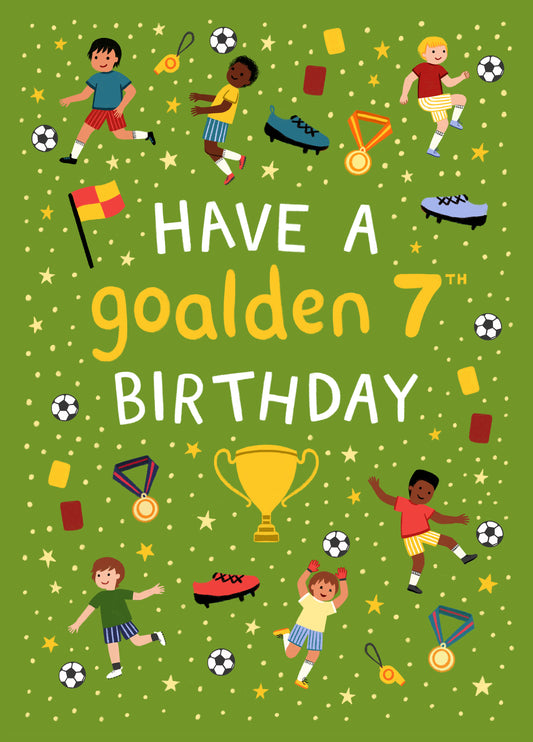 Cute Birthday Card - 7th Birthday - Football