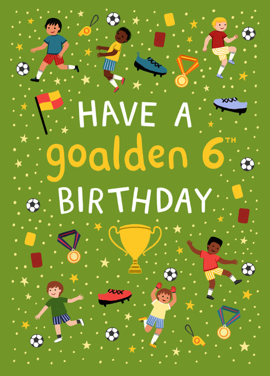 Cute Birthday Card - 6th Birthday - Football