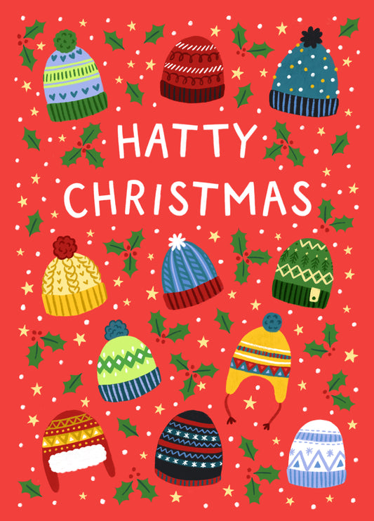 Classic Christmas Card - Hatty Christmas - Patterned Wooly Hats