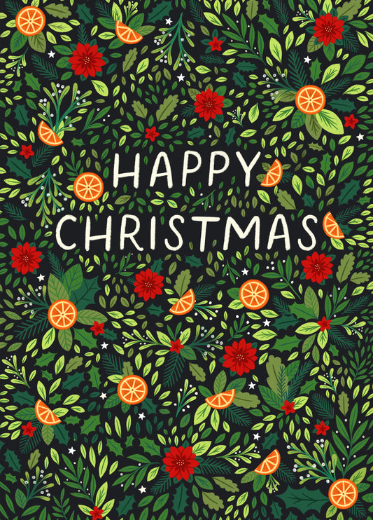 Classic Christmas Card - Holly - Poinsettias