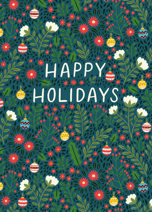 Classic Christmas/New Year Card - Berries And Baubles - Happy Holidays