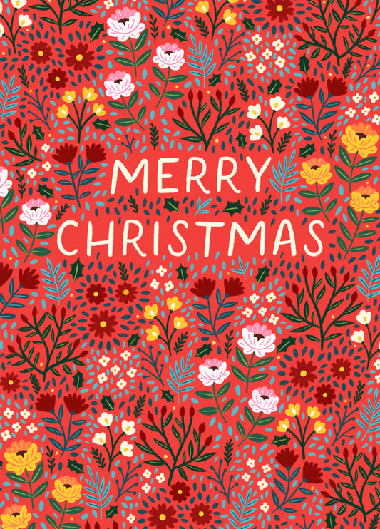 Classic Christmas Card - Holly & Flowers