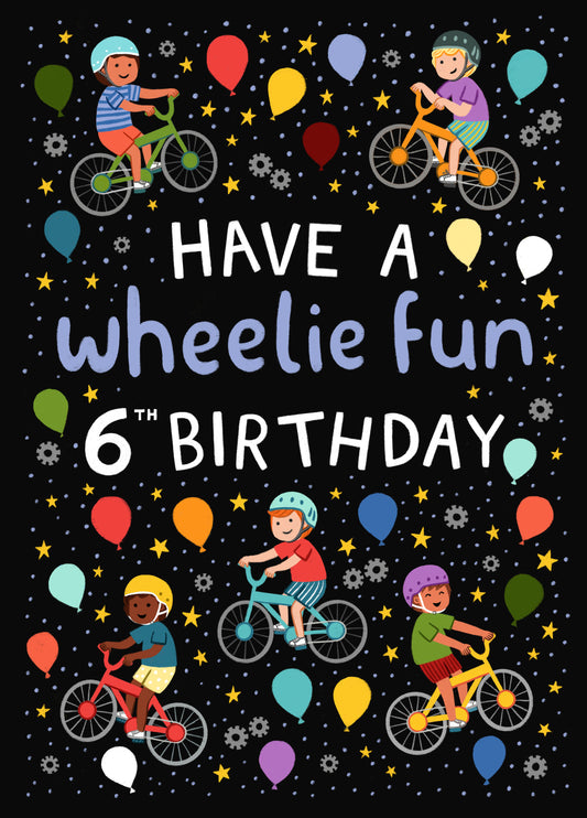 Cute 6th Birthday Card - Bikes - For Him