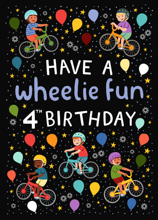 Cute 4th Birthday Card - Bikes - For Him