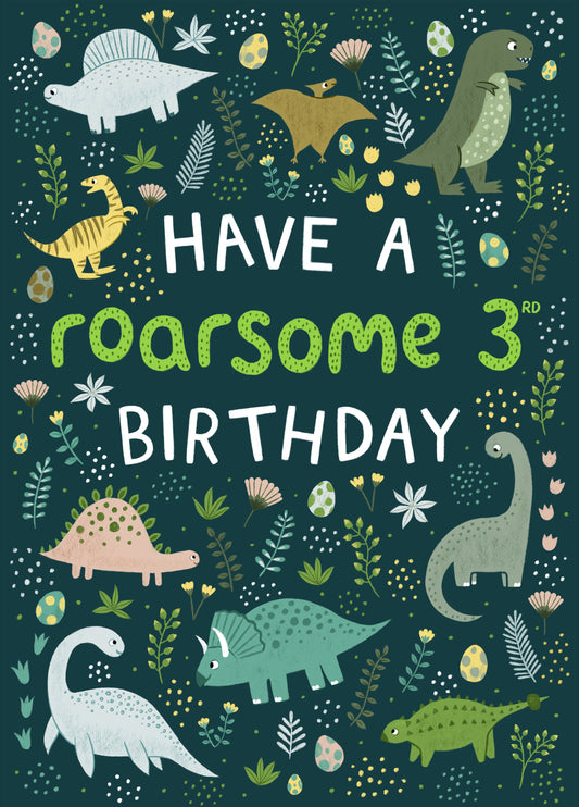 Have A Roarsome 3rd Birthday Dinosaur Card