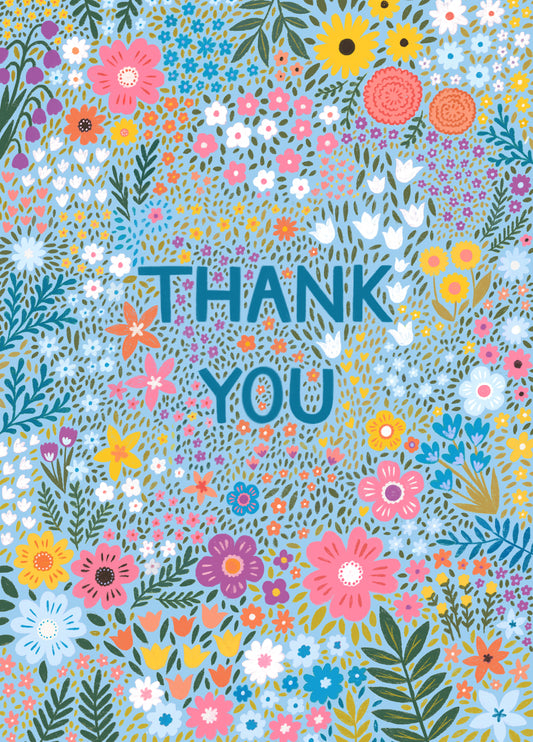 Blue Floral Thank You Card