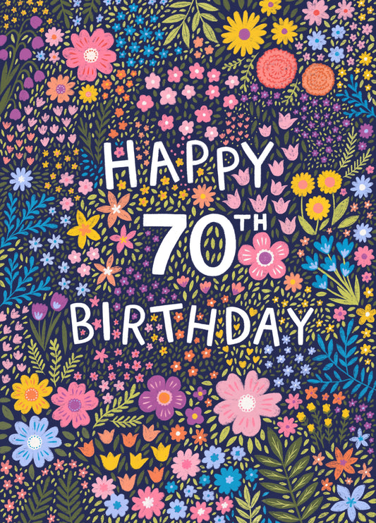 Pretty Birthday Card - Floral 70th