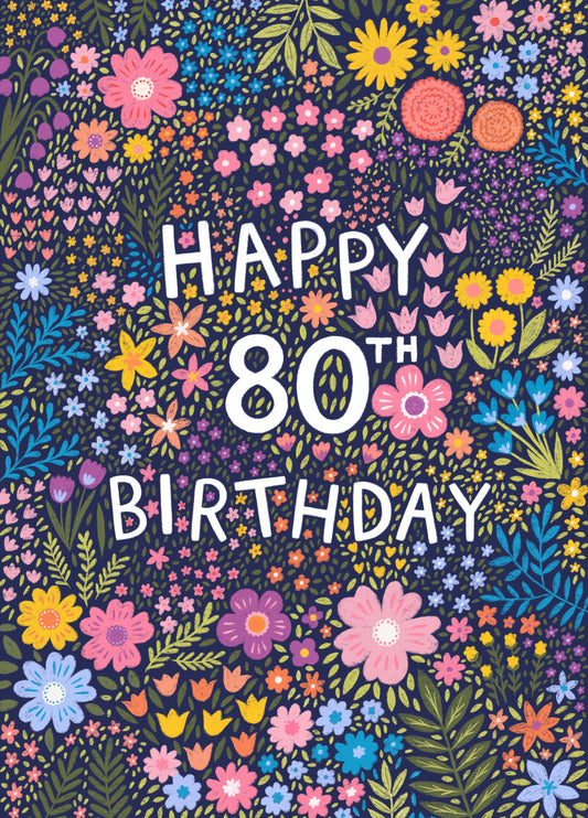 Pretty Birthday Card - Floral 80th